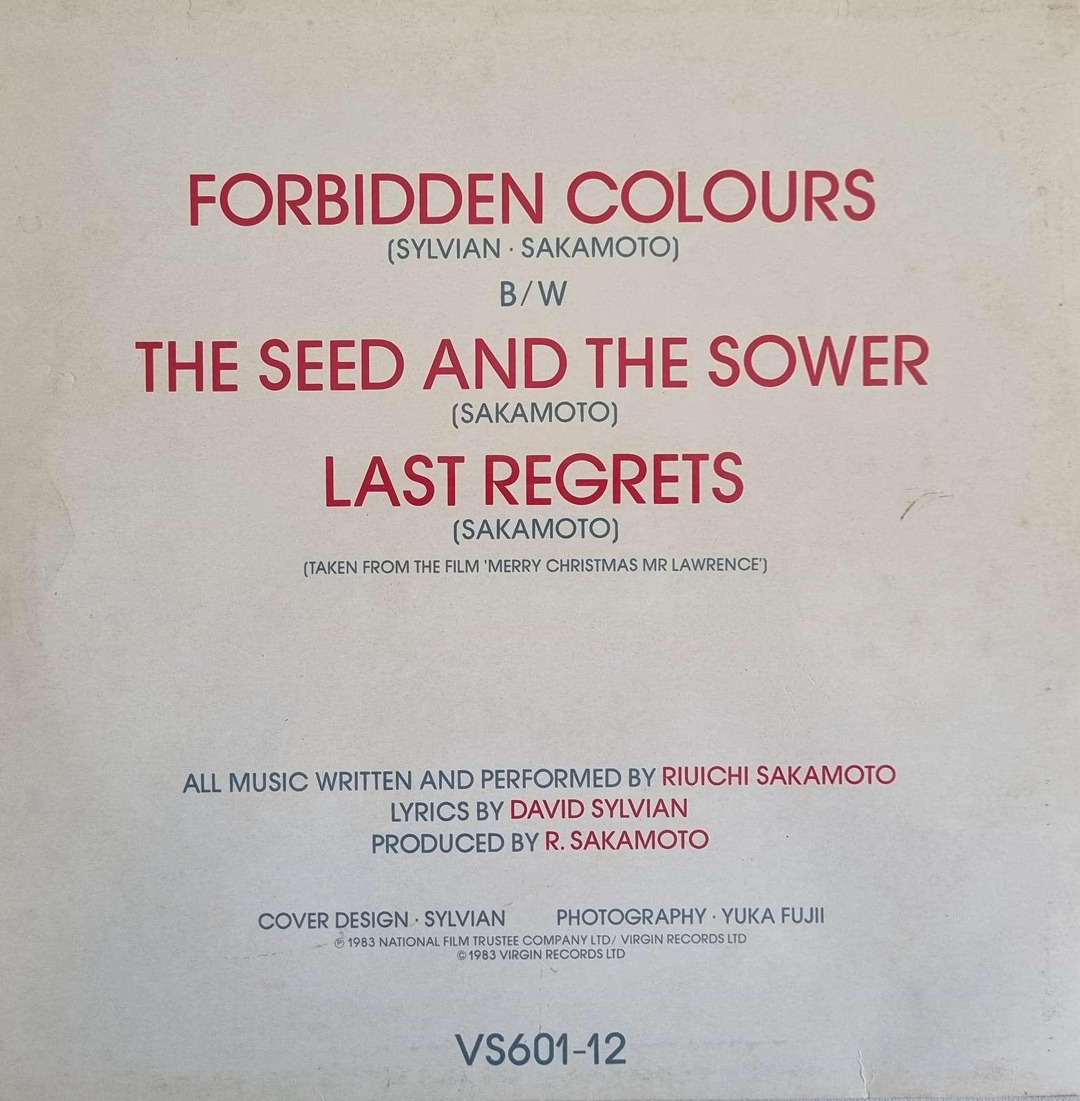 David Sylvian Riuichi Sakamoto - Forbidden Colours (12 inch single)
