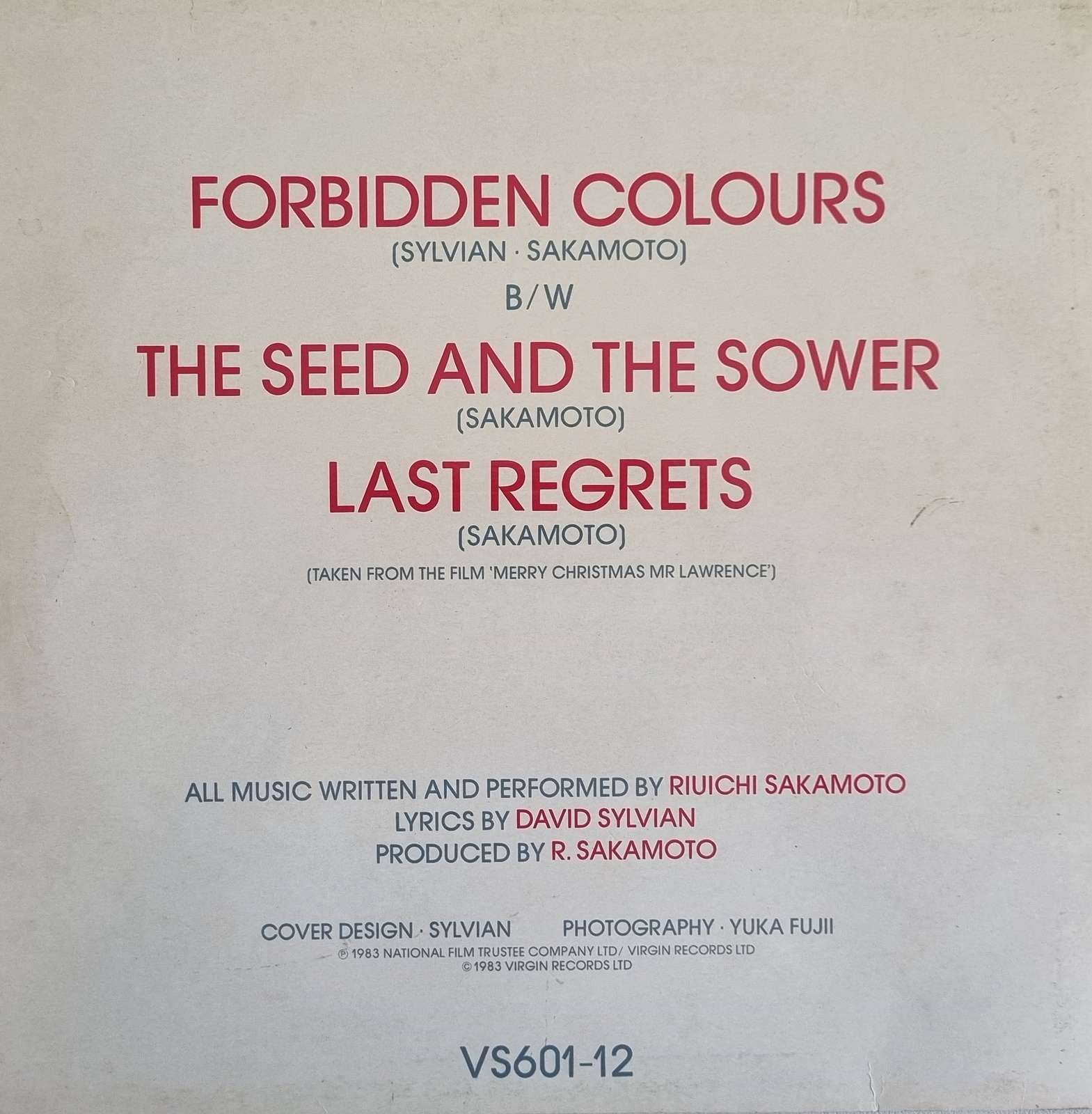 David Sylvian Riuichi Sakamoto - Forbidden Colours 12 inch single