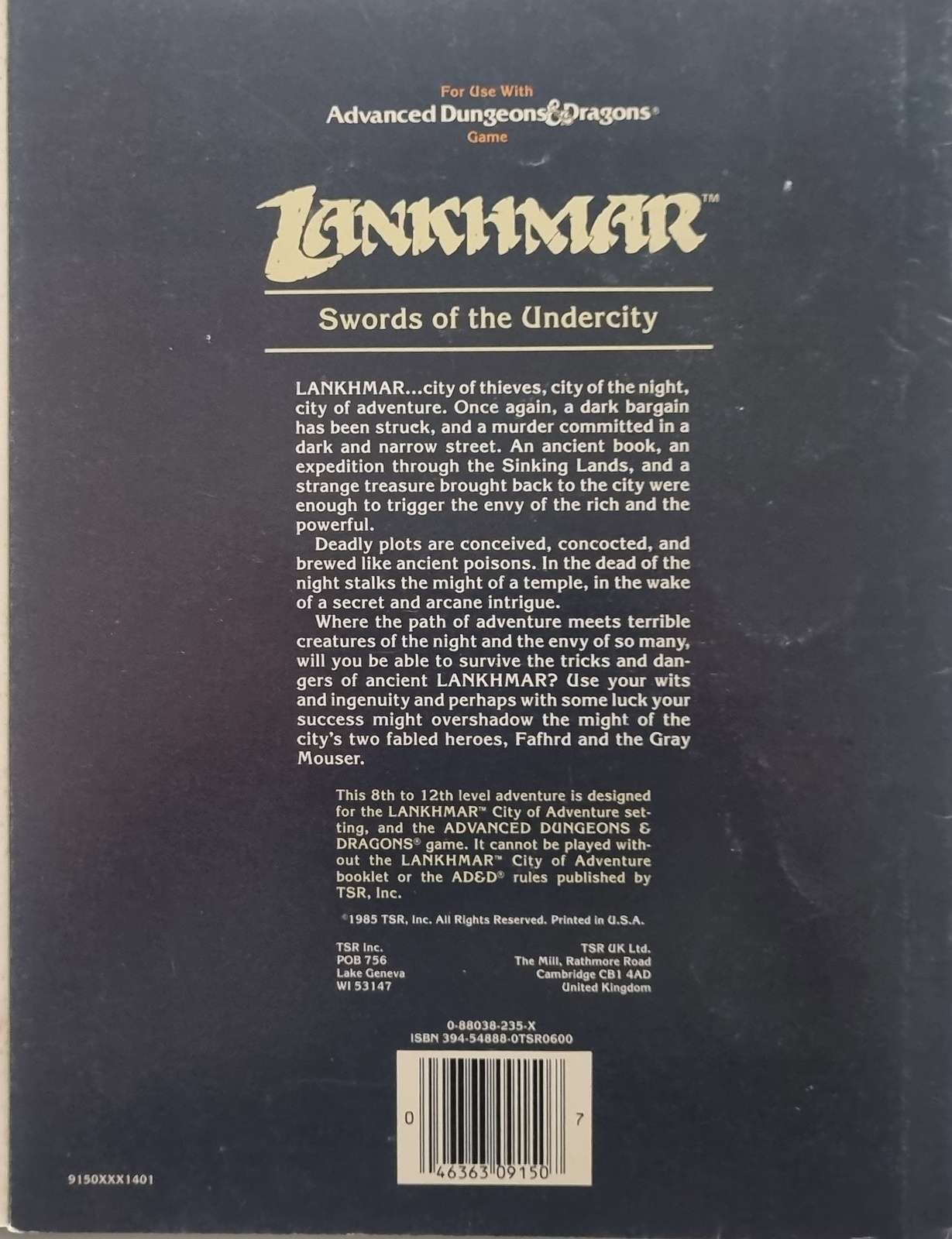 Advanced Dungeons & Dragons Module - Swords of the Undercity