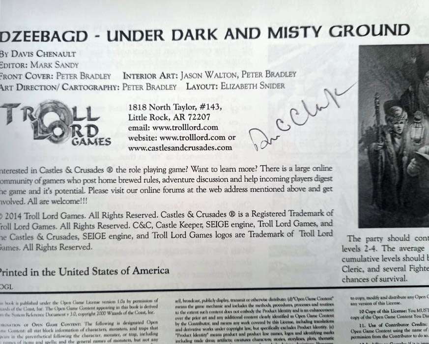 Castles and Crusades - Dzeebagd: Under Dark + Misty Ground signed