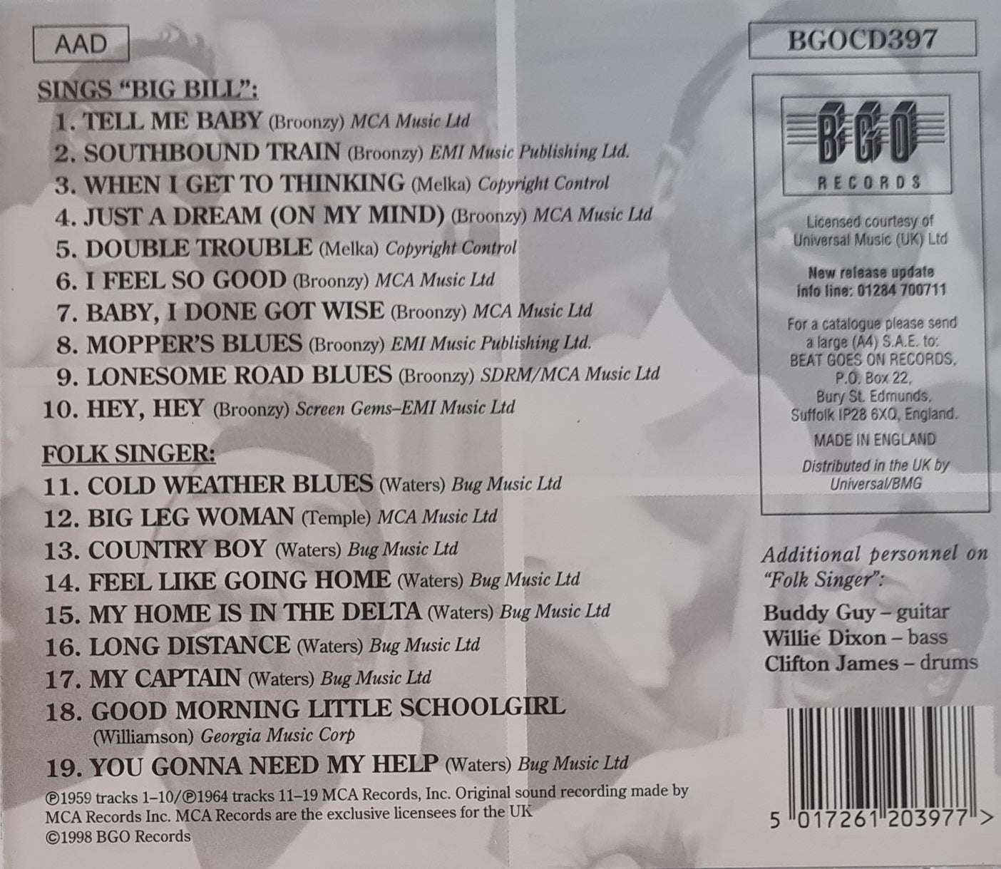 Muddy Waters - Sings "Big Bill" - Folk Singer CD