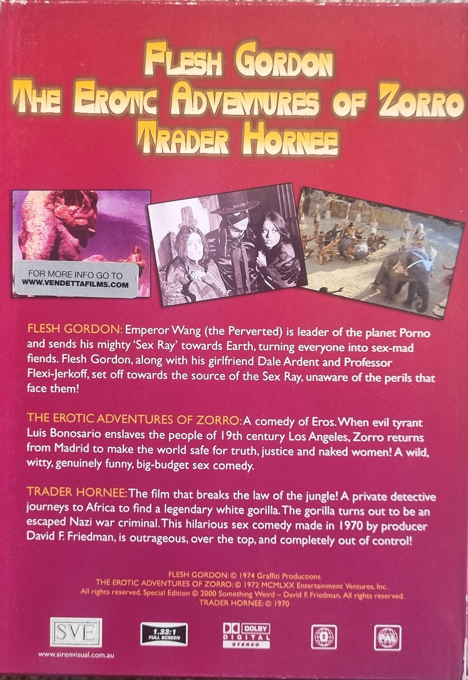 Flesh Gordon / The Erotic Adventures of Zorro / Trader Hornee - 1974 (DVD)