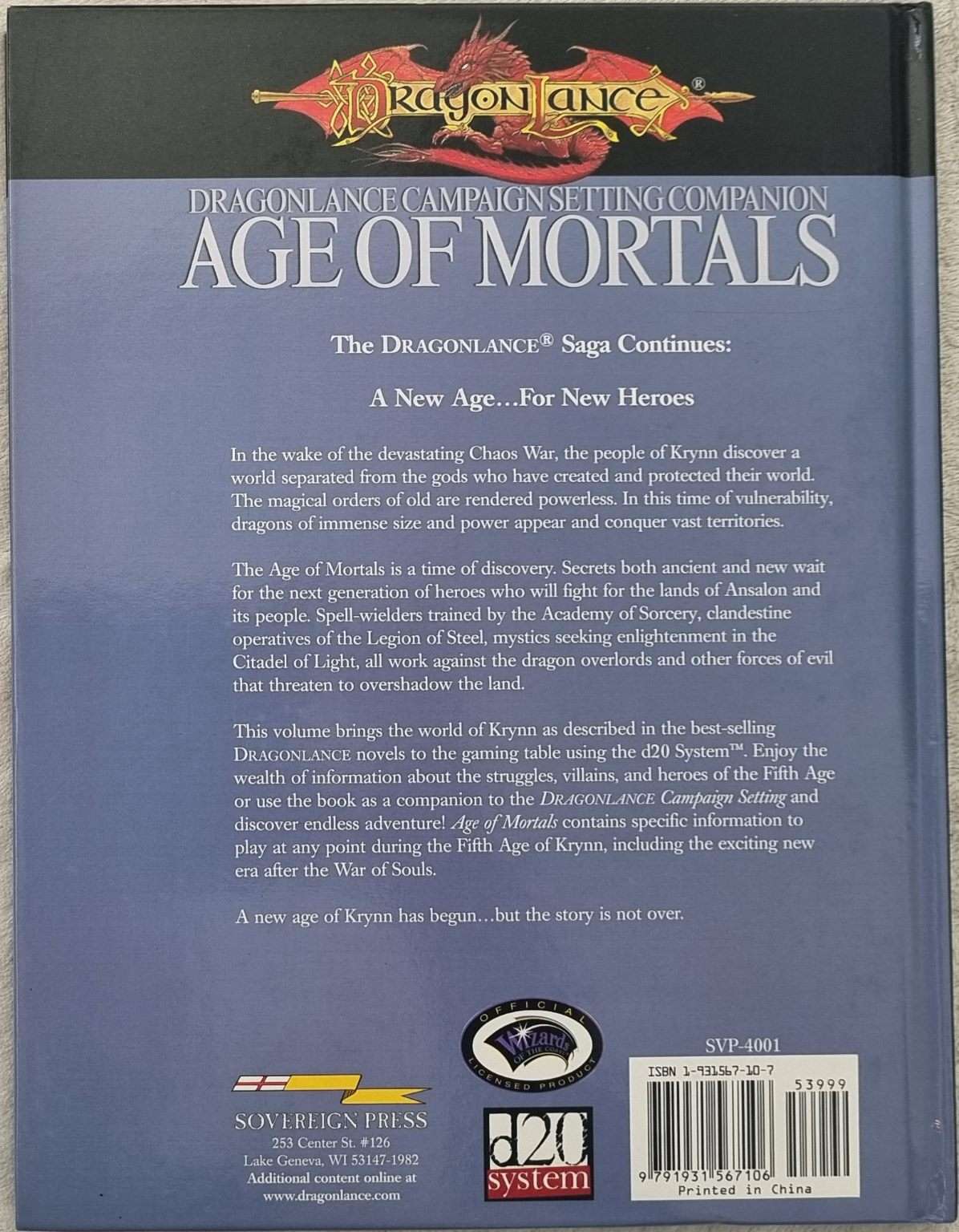 Dungeons and Dragons - Dragonlance Campaign Setting: Age of Mortals 3.5e
