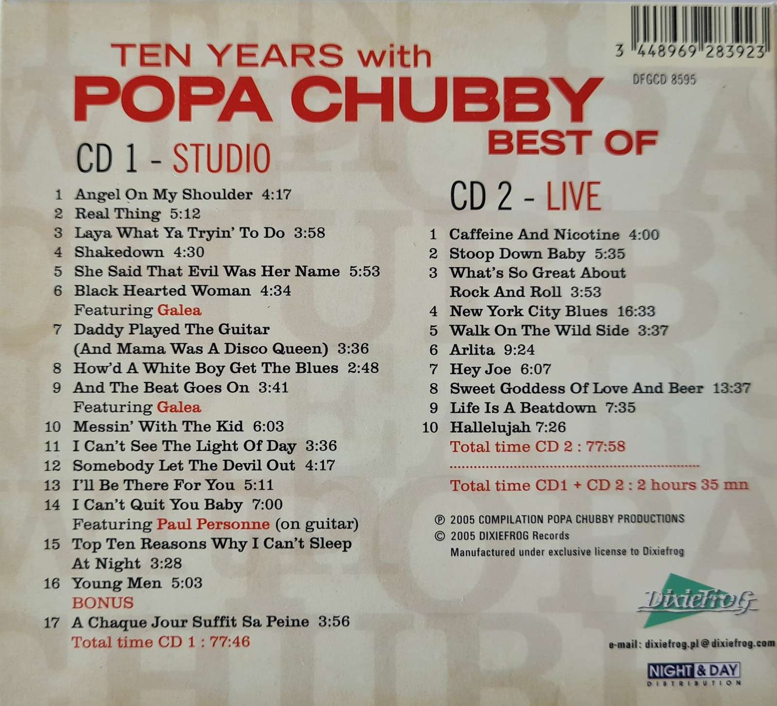 Popa Chubby - Ten Years with Popa Chubby Best of CD