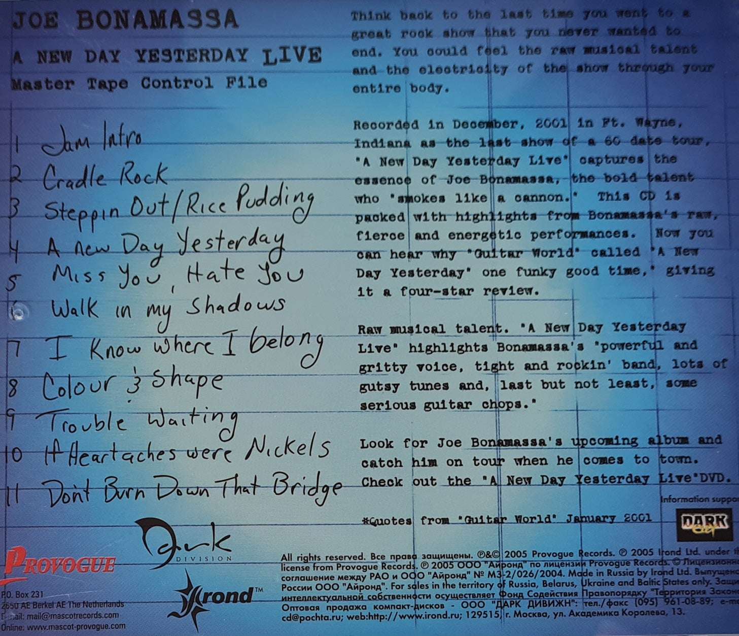 Joe Bonamassa - New Day Yesterday Live CD