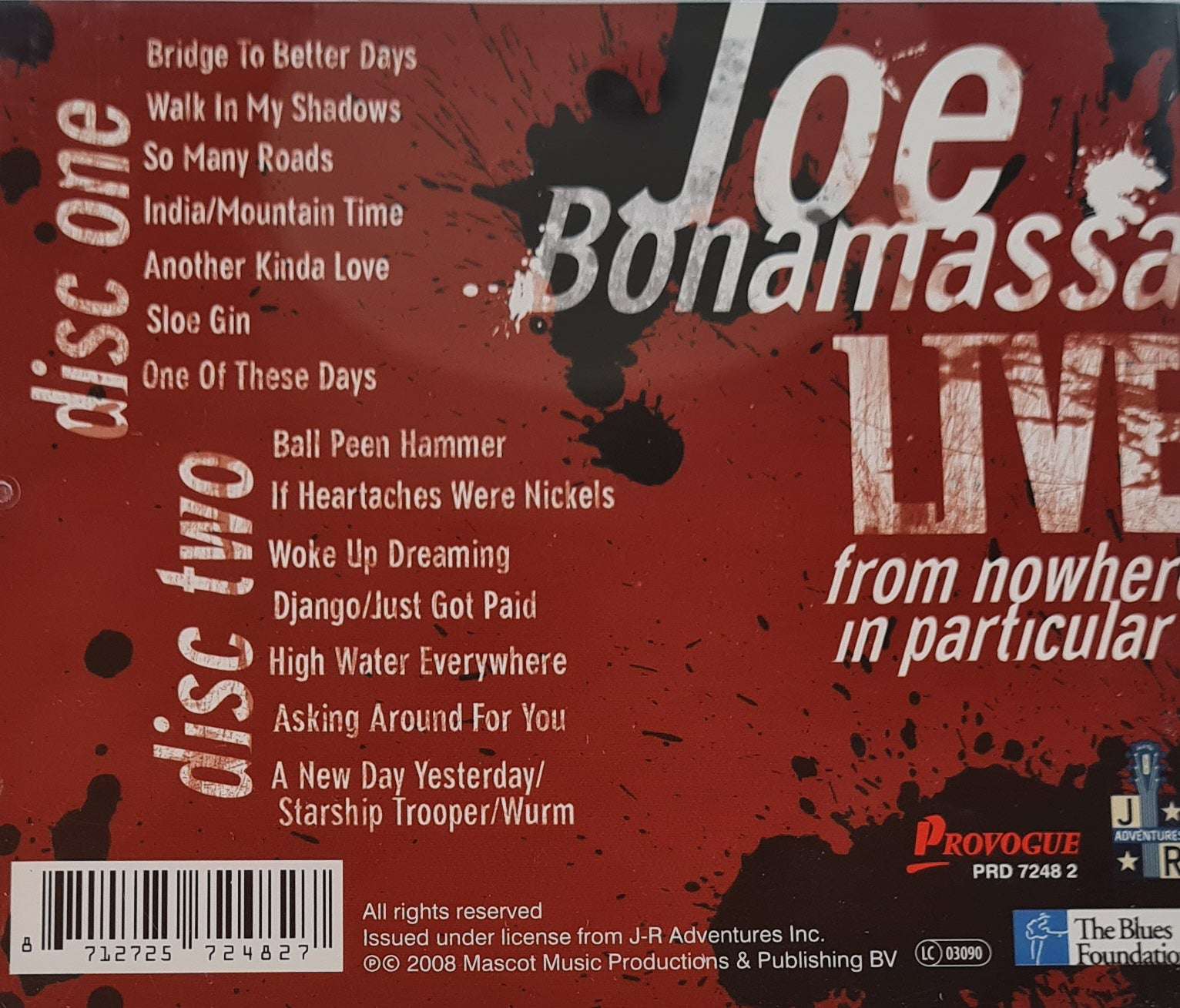 Joe Bonamassa - Live from Nowhere in Particular CD