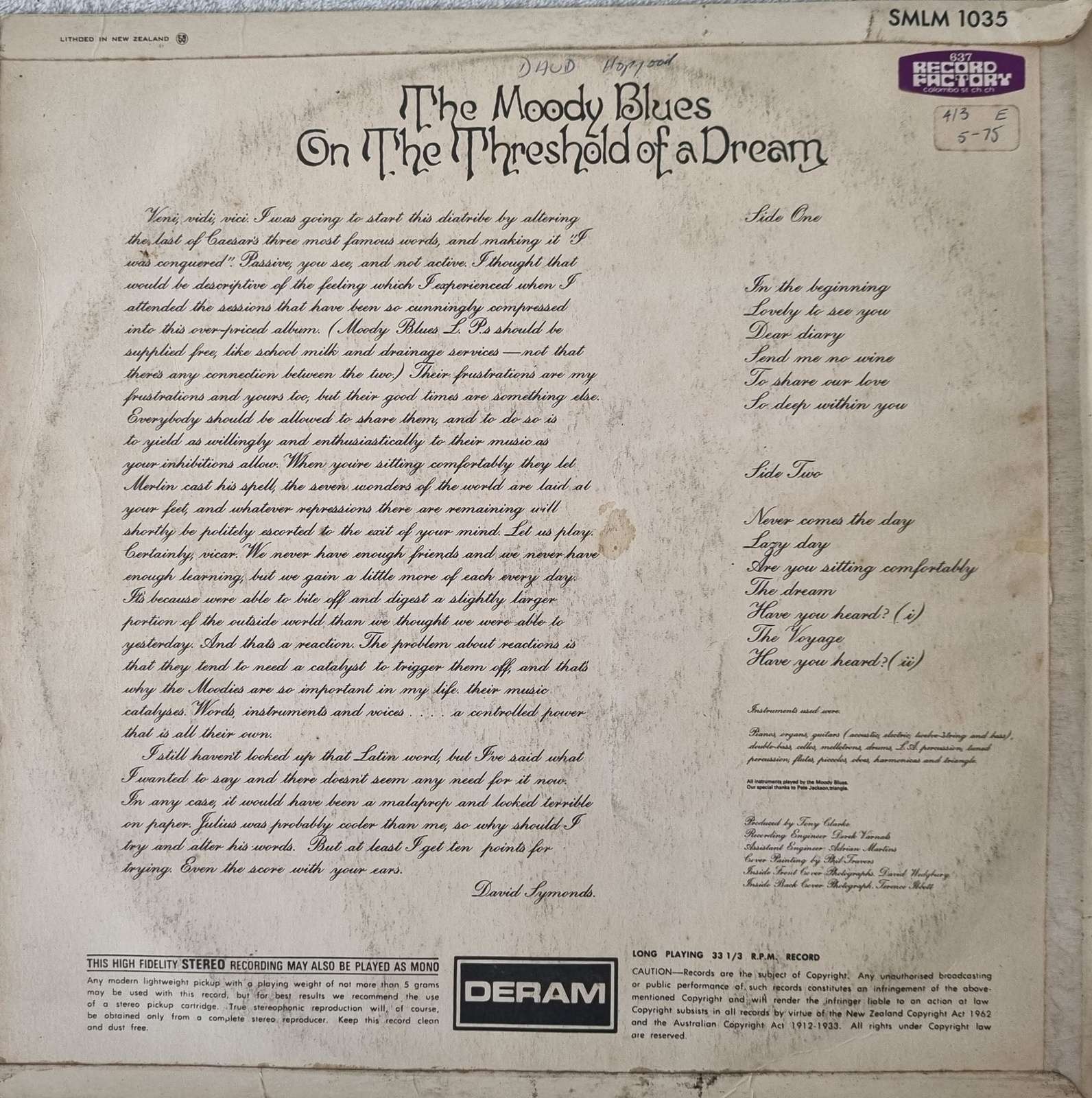 The Moody Blues - On the Threshold of a Dream LP