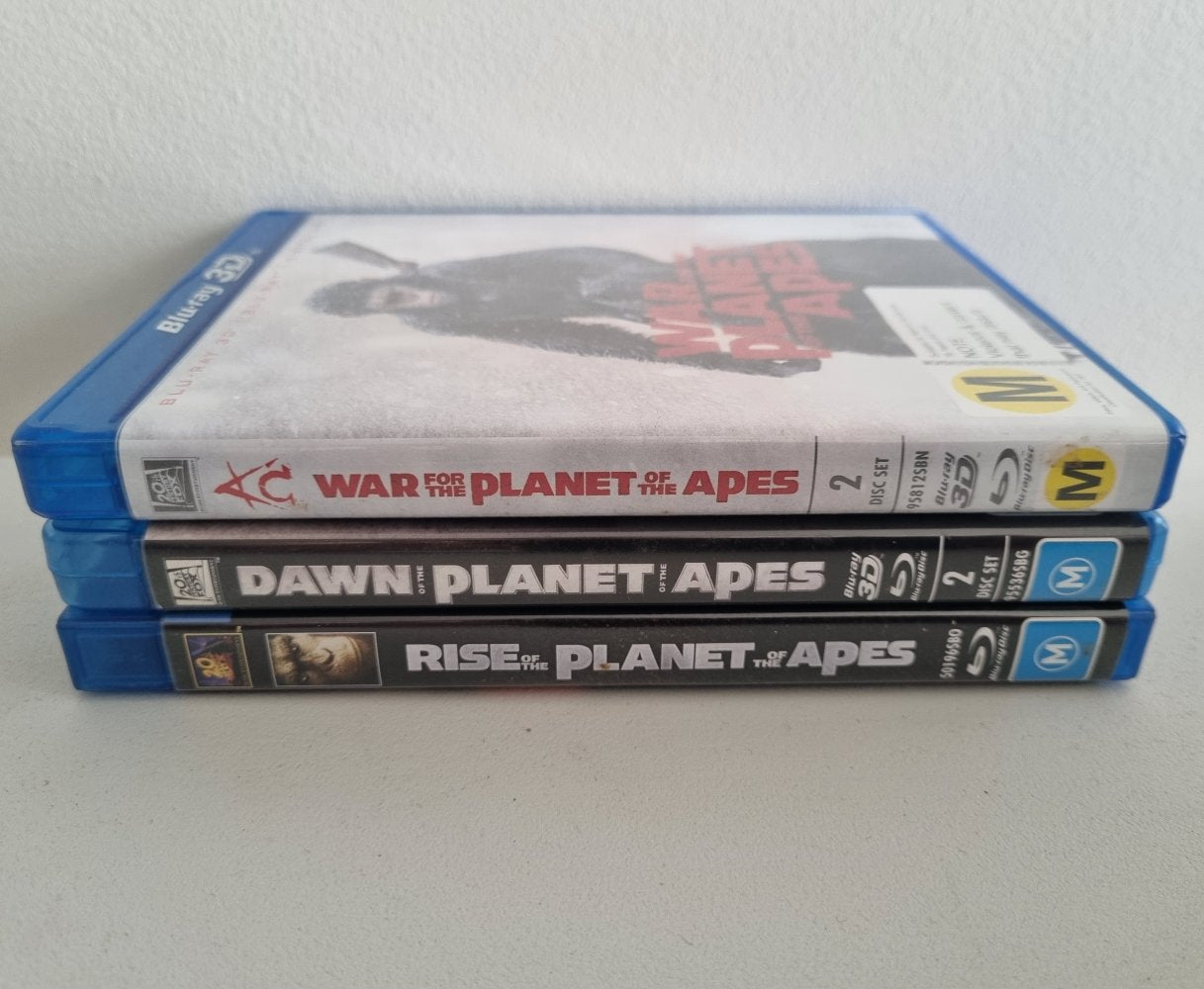 Planet of the Apes 3 Movies: Dawn 3D/2D, Rise 2D, War 3D/2D (Blu Ray)