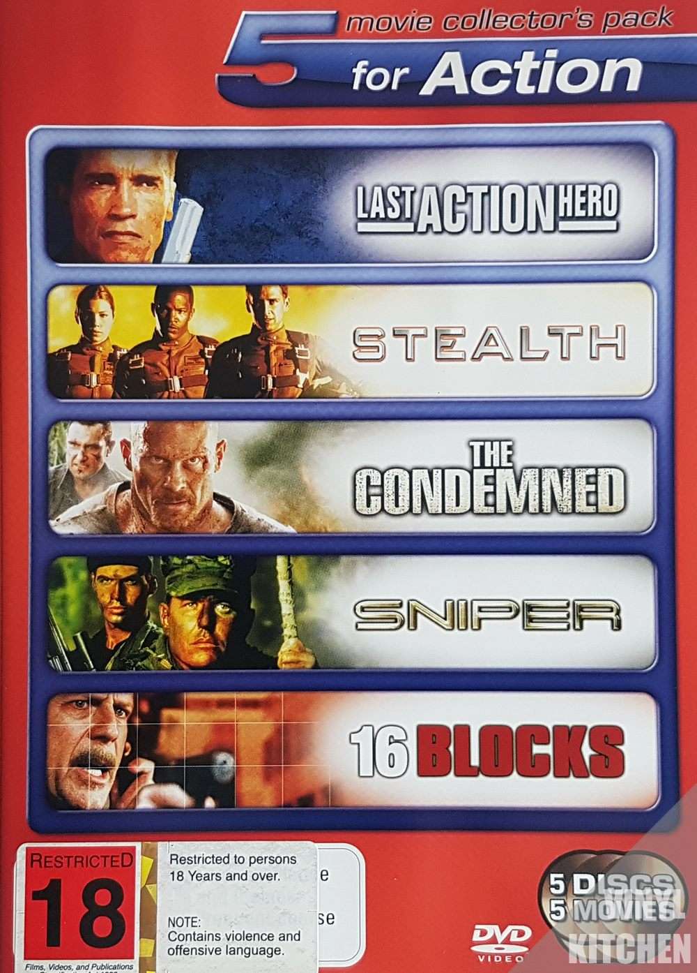 5 Movie Collector's Pack Last Action Hero / Sniper / Stealth / 16 Blocks