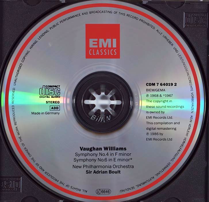 Vaughan Williams - Symphony No.4 In F Minor / Symphony No.6 In E Minor (CD)
